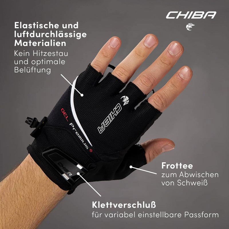Chiba Men's Gel Premium Gloves, Black, X-Small