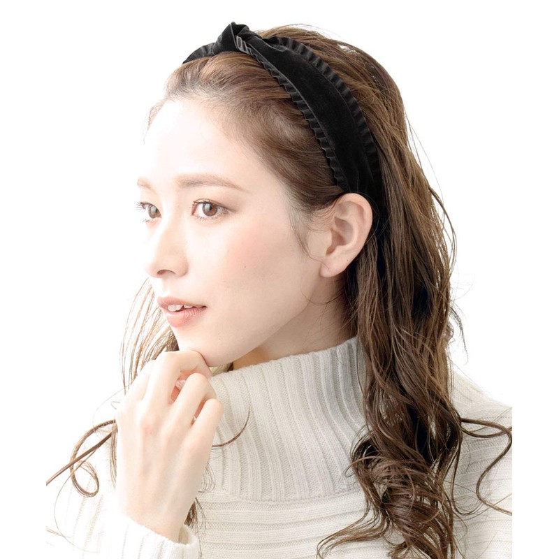 VINGTAINE HK-238-BK- Frilled Velvet Headband Hair Access, Elegant, Simple, Cute