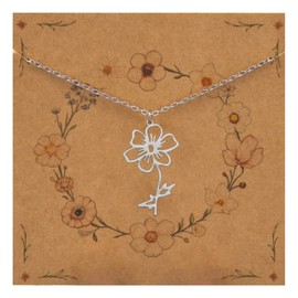 Bixorp Birth Flower Necklace Gold & Silver - Stainless Steel Flower Necklace for Women and Girls, Stainless Steel, No Gemstone