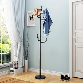 Tangkula Metal Coat Rack Freestanding Hat Stand Coat Tree Hanger Hall Umbrella Holder Hooks Black