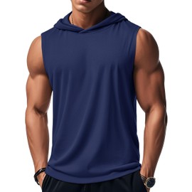 MAGCOMSEN Tank Tops Men Sleeveless Hoodie Cotton Casual T Shirts Summer Muscle Shirts Moisture Wicking T-Shirt Navy,L