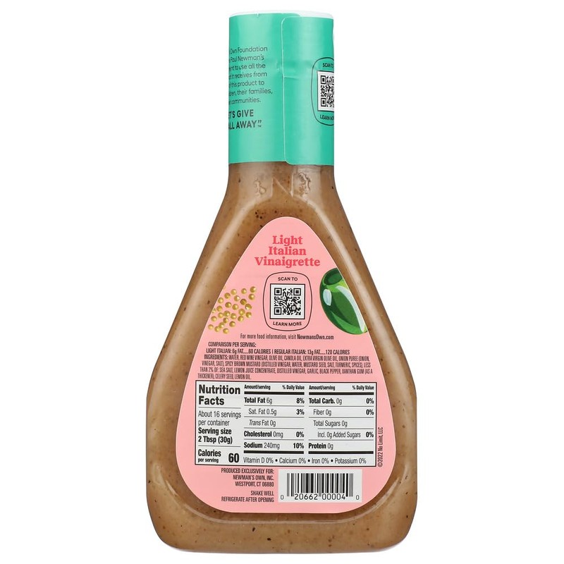 Newman's Own Salad Dressing Light Italy, 16-Ounce (Pack of 3)