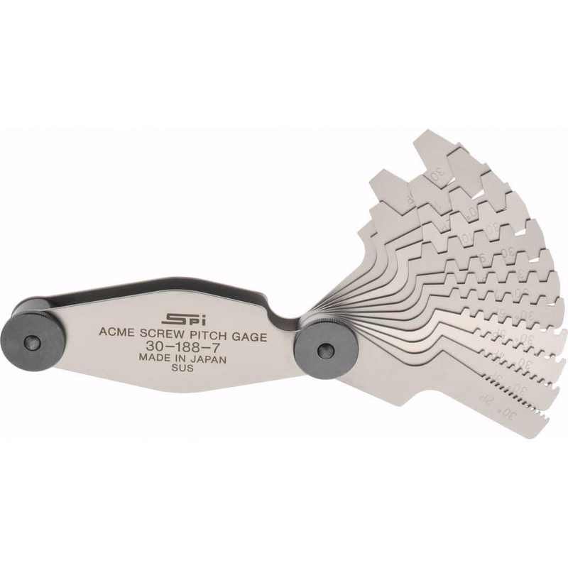 SPI 30-188-7 Stainless Steel Acme Screw Pitch Gage: 12-Leaf, 2mm