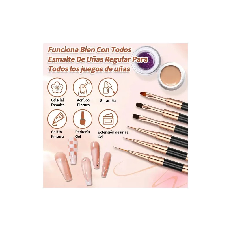 Set de 5 Pinceles de Uñas VABESSA para Acrílico, Doble