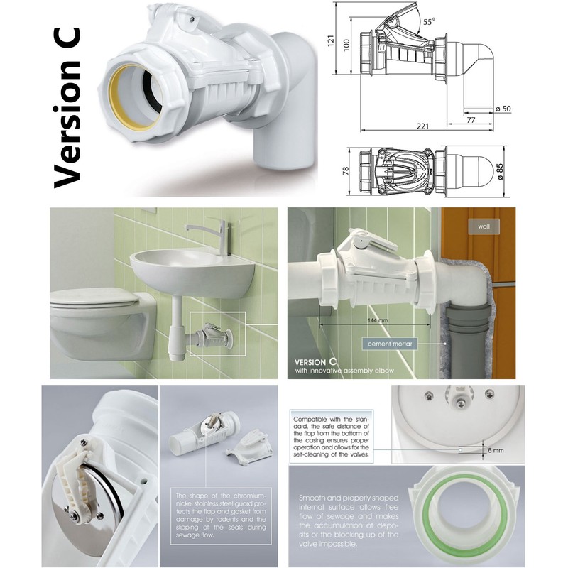 Elbow Wall Mounted Anti Flood 50mm Backwater Check Valve Backflow