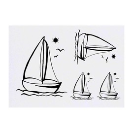 4 x 'Sail Boat' Temporary Tattoos - Water Resistant, Skin-Safe, Non-Toxic Transfers, Mixed Sizes (TO00002151)