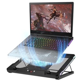 DEPGI Almohadilla de enfriamiento para laptop, soporte enfriador para laptop con ventilador móvil de 5.5 pulgadas, fácil de limpiar, 10 modos de luz R