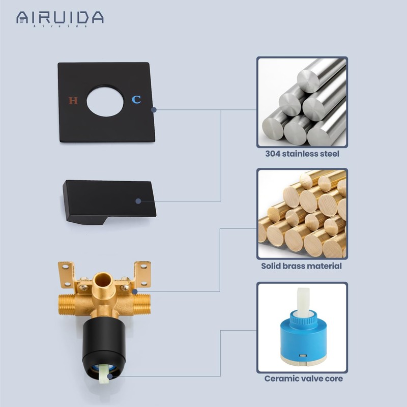 Airuida Square Single-Function Brass Faucet Shower Rough-in Valve Male Thread