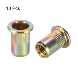 uxcell M8 Carbon Steel Rivet Nuts Flat Head Insert Yellow Zinc Plated 10 Pcs