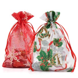 Naler 20pcs Organza Drawstring Pouches Bags, Jewellery Gift Bags Pouches for Christmas Xmas Wedding Favor Party Bags, 2 Colors 10 x 15cm