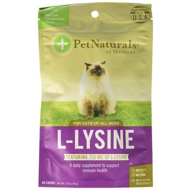 Pack of 4 x Pet Naturals of Vermont L-Lysine for Cats Chicken Liver - 60 Chewables