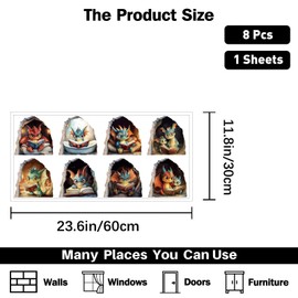 PLIGREAT 8 Pcs 3D Reading Dragon Wall Stickers, Dragon in The Hole Wall Decals Funny Hole Wall Stickers Removable Vinyl Peel and Stick Art Decals for Kitchen Kids Room Nursery Bedroom