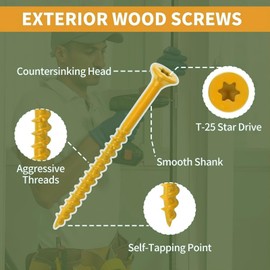Wood Screws Assortment, 120pcs Screws For Wood, Various Sizes Self Tapping Screws, Star Drive, Rust Resistant, Epoxy Coated, with T25 Star Bit Ideal for Furniture Assembly and Repairs