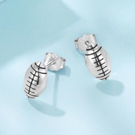 Shysnow 925 Sterling Silver Rugby Earrings for Women Dainty Sports Ball Studs Jewelry for Player Fan Mom Grandma