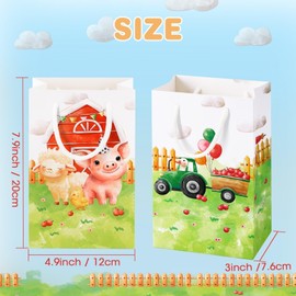 WERNNSAI Farm Party Favor Bags - 16 Pieces Farm Birthday Party Gift Bags Kids Farm Animal Goodie Bags with Handle Barnyard Goody Bags Farmhouse Candy Treat Tote Bags Boys Farm Baby Shower Decoration