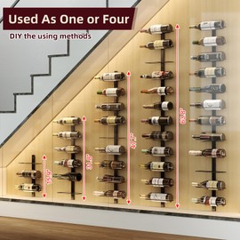 X-cosrack 36 Bottle Wall Mounted Wine Rack, Modular Hanging Wine Rack for DIY Display, Detachable 3 Pack Wine Bottle Holder, Black Metal Storage Rack for Bar, Kitchen, Cellar, Restaurant