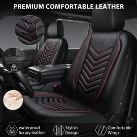 CAR PASS 3D Foam PU Leather Car Seat Covers Front Seats,Waterproof Faux Leather Front Seat Cover for Car,Universal Fit Anti-Slip for SUV Truck Sedan Automotive,Armrest Airbag Compatible,Black and Red