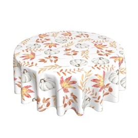 Fall Tablecloth Round 70x70 Inch, Autumn Watercolor Pumpkin Leaves Table Cloth Wrinkle Resistant Thanksgiving Table Cover for Home Kitchen Dining Holiday