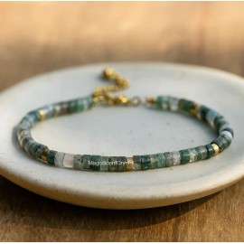 For Women Minimalist Moss Agate Stone Bracelet Tube Beaded Women Jewelry Birthday Gifts