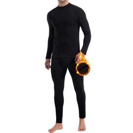 CL convallaria Thermal Underwear for Men Long Johns Set Turtleneck Fleece Base Layer Cold Weather Top Bottom Open Fly