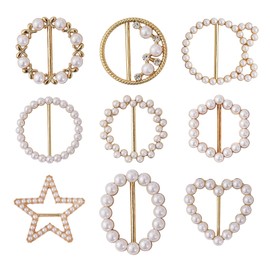 BEEFLYING 9 Pieces Alloy Rhinestone Buckles Metal Round Ring Clip Buckle Heart Shape Ribbon Buckle for Scarf Dress T-shirts Silk Shirt Tie Decorating