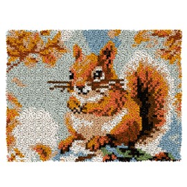 MIAOLLUN Squirrel Latch Hook Rug Kit for Adults DIY Animal Rug Making Craft Cross Stitch Cushion Crochet Yarn Kits Color Printed Canvas for Home Decor Festival Gift 20.5X15inch