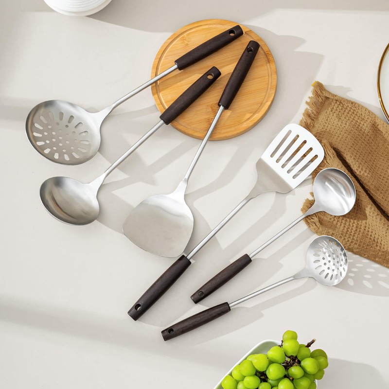 FJNATINH Cooking Utensils Set with Wood Handle, 6 PCS Wok