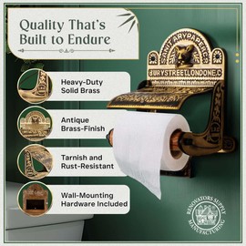 Renovators Supply Manufacturing Antique Brass Wall Mount Toilet Tissue Paper Holder 6.9" Wide Victorian Style Rust Resistant Solid Brass Bathroom Toilet Sanitary Paper Roll Holder Storage with Lid