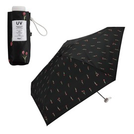 [2025] Wpc. Parasol Baby Umbrella, Petite Tulip, Black (Tulip) <100% Light Blocking/UV Reduction Rate 100%/UPF50+/Heat/Rain Protection> Folding Umbrella, Lightweight, For Work or School Commutes,