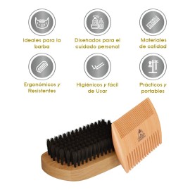 Kit Cuidado De Barba Y Bigote - Cepillo Y Peine De Madera