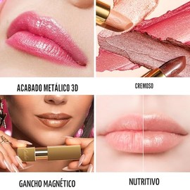 Oulac Lápiz labial rosa para mujeres con brillo metálico 3D en ligereza, fórmula hidratante, color de labios de alto impacto, maquillaje de labios de 