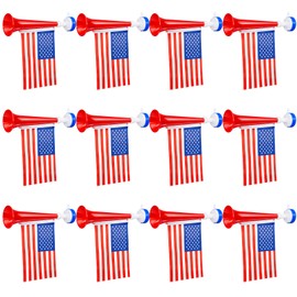 Glimin 12 Pcs USA Stadium Horns 11 Inch Vuvuzela Horns with American Flags Plastic Trumpet Cheering up for Sporting Events 250th Patriotic Noise Makers for Stadium National Sport Events Soccer Fans