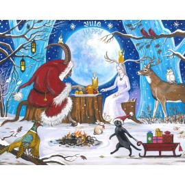 11x14 PRINT OF PAINTING RYTA KRAMPUS BLACK CAT CHRISTMAS YULE Pagan Folk Art