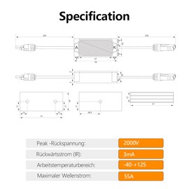 Trisinger Solar DC Diode Plug, 1600V 55A Waterproof Male/Female Connector for Photovoltaic Systems