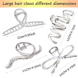 4 PACK Hair Claw Clips, Hair Clips for Thick Hair, Creative Metal Hair Clips, Big Jaw Clips for Hair, Butterfly Hair Clips with Teeth, Grip Hair Clamps Non-Slip Hair Clips for Women Silver(Geometric)