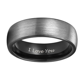 TRUMIUM 6mm Black Tungsten Wedding Ring Band Men Women Matte Brushed Engraved I Love You Size 12.5
