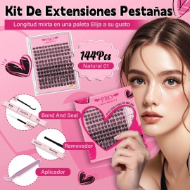 Extensiones De Pestañas Kit Natural Adecuado Con Accesorios Color Natural01 Tipo De Curvatura Mix 8-16mm