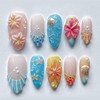 Summer Flower Press on Nails Medium French Tip Fake Nails