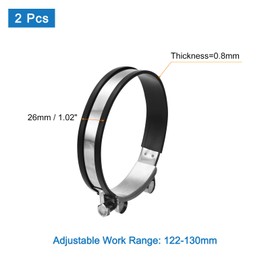 sourcing map T-Bolt Hose Clamp, 2Pcs 122-130mm Adjustable Stainless Steel Rubber Cushioned Intake Intercooler Pipe Clamps Hose Clip for Industrial