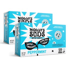 Molly's Suds Molly's Suds Fabric Softener Dryer Sheets for Sensitive Skin | Plant-Based Static Reducer, Plastic-Free Packaging | Bundle of 2, Peppermint (240 Sheets Total)
