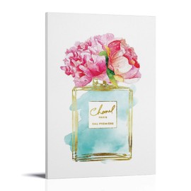 WEboL Fashion Gold Perfume Bottle Light Blue And Pink Peonies Decorations for Bedroom Decorative Painting Canvas Wall Art Picture Print Modern Family Bedroom Decor 08x12inch(20x30cm), style-2