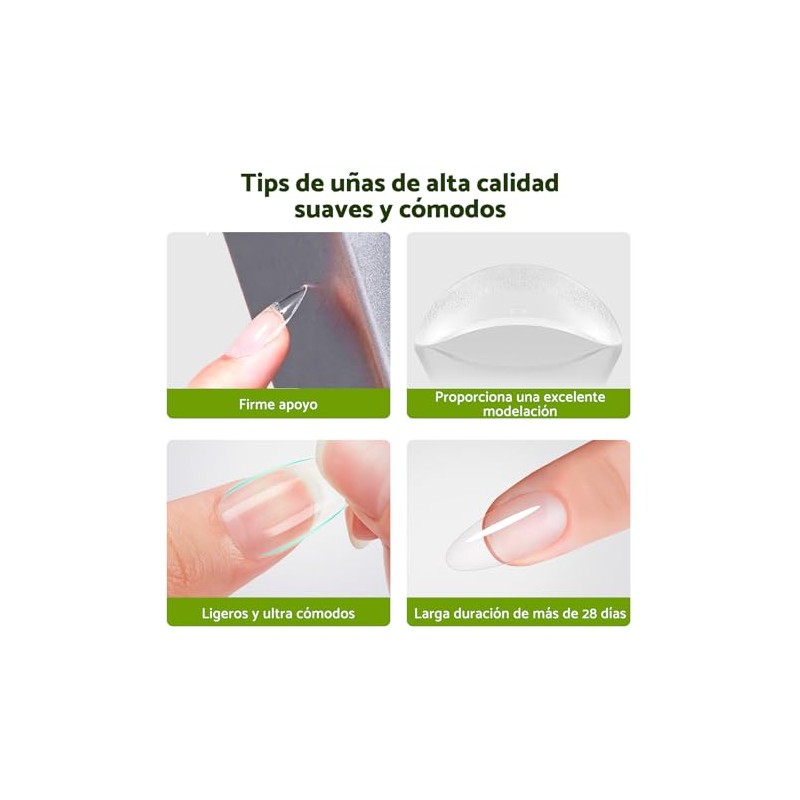 CHERIMOYA Soft Gel Tips para Uñas 512 pcs 14 Tamaños-Almendrada