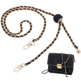 PH PandaHall - Correa de cadena ajustable de 40 ~ 47 pulgadas, correa de repuesto de piel sintético negro con cadena de metal dorado para mujer, bolsa de hombro