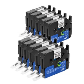 Ptouch Tape Compatible with Brother P-Touch Label Tape TZ TZe Tape 12mm 0.47 Laminated White 1/2" Black on White TZe-231 TZE231 for PT-D200 H110 D400 D600 1900 Label Maker Tape Refills, 10-Pack