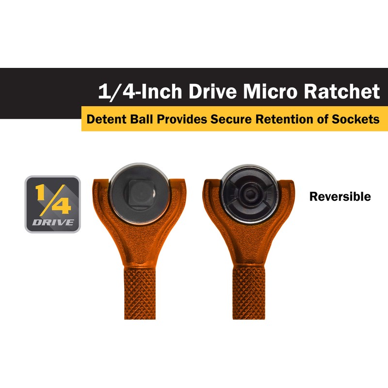 TITAN 11322 1/4 in. Aluminum Swivel Head Micro Ratchet, Orange