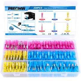PRECIHW 320PCS Heat Shrink Bullet Connectors kit, Male & Female Bullet Terminals, Insulated Waterproof Wire Connectors, Marine Grade Electrical Connectors