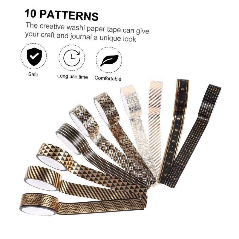 Operitacx 10 Pack Creative Foil Washi Tapes Black Decorative Sticker