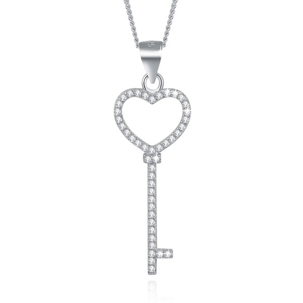 MENDOZZA Women's Necklace Key Pendant 925 Silver Necklace Key Zirconia