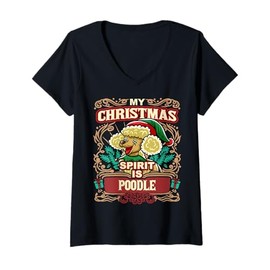 Womens Poodle My Christmas Spirit Dog Santa Claus Elf Gnome V-Neck T-Shirt