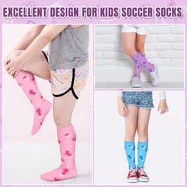 AuSletie 3 Pairs Kids Toddler Soccer Socks for Girls Soccer Athletic Socks Youth Football Socks Toddler Knee High Socks Kids Breathable Athletic Socks for Sports